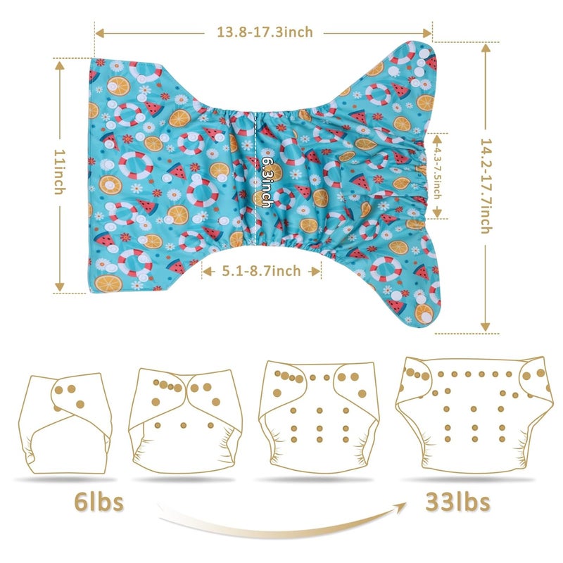 TDIAPERS حفاضات قماشية قابلة للغسل وإعادة الاستخدام بحجم واحد قابلة للتعديل للأطفال 10 عبوة مع 10 قطع من إدخالات الألياف الدقيقة، 1 حقيبة مبللة - Image 3